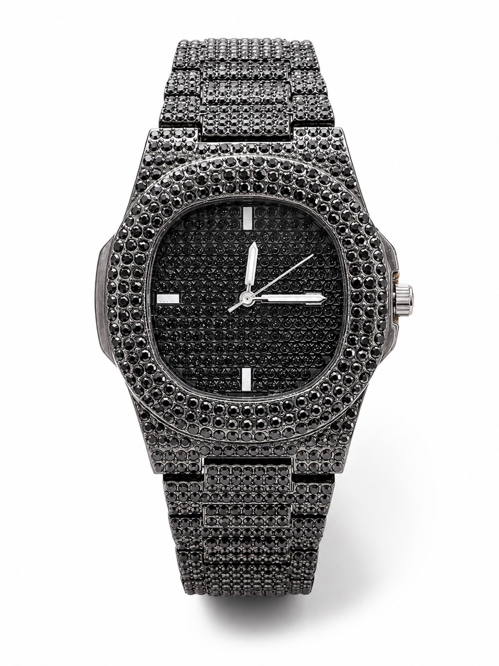 Iced Out Men’s Black Crystal Watch Nautilus Style